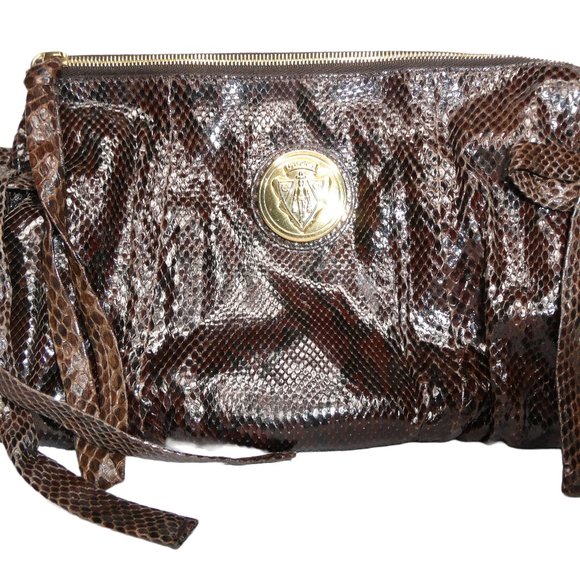 AUTHENTIC Gucci Brown Snakeskin Clutch Handbag - Picture 2 of 8
